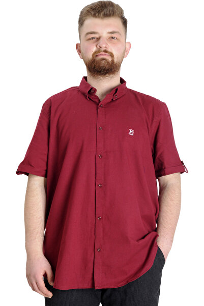 ModeXL Mode XL Large Size Men's Linen Lycra Shirt 20393 Claret Red