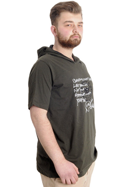 ModeXL Ανδρικό μπλουζάκι με κουκούλα Mode Xl Plus Size Muhammad 23120 Χακί