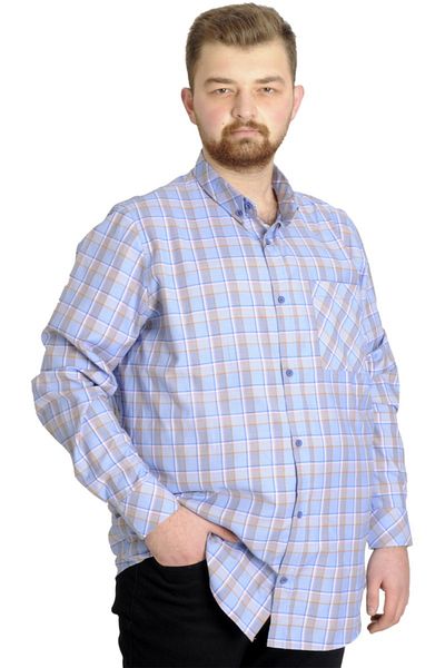 ModeXL Mode Xl Large Size Men's Plaid Long Sleeve Pocket Shirt 23300 Dark Lilac