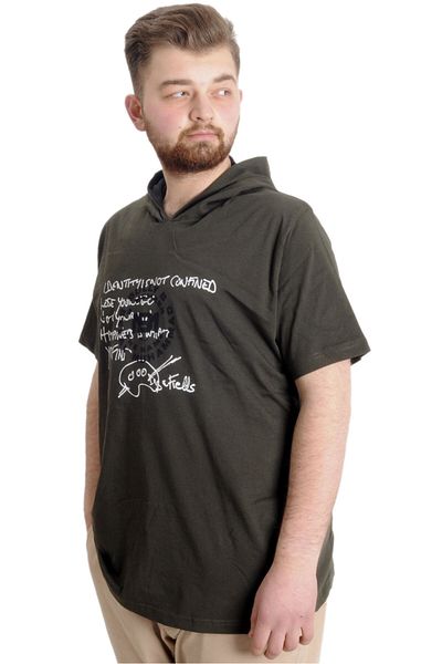 ModeXL Ανδρικό μπλουζάκι με κουκούλα Mode Xl Plus Size Muhammad 23120 Χακί