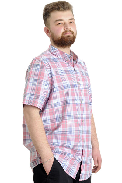 ModeXL Mode Xl Large Size Men's Shirt Plaid Short Sleeve 23301 Ecru