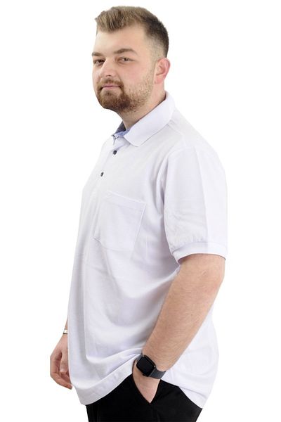 ModeXL Mode Xl Battal Size Ανδρικό Tshirt Polo Neck Pocket Classic Pike 20552 Λευκό