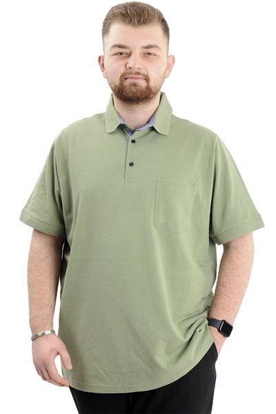 ModeXL Mode Xl Oversize Ανδρικό Tshirt Polo Neck Pocket Classic Pique 20552 Green