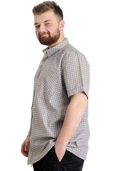 ModeXL Mode Xl Large Size Men's Shirt Plaid Short Sleeve 23301 Dark Brown