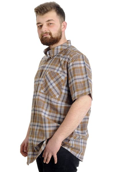 ModeXL Mode Xl Ανδρικό πουκάμισο μεγάλου μεγέθους καρό κοντομάνικο 23301 καφέ