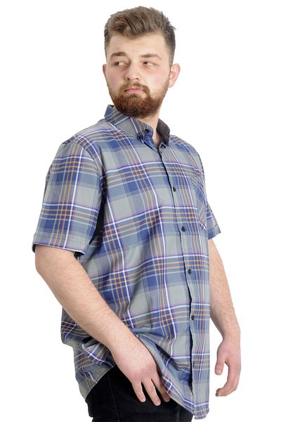 ModeXL Mode Xl Nagy méretű férfi ing kockás rövid ujjú 23301 világosbarna