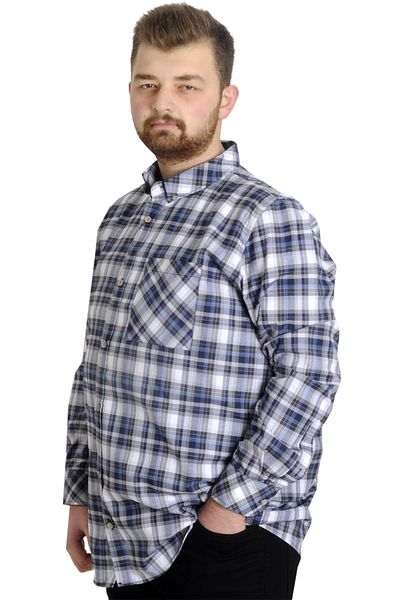 ModeXL Mode Xl Large Size Ανδρικό πουκάμισο καρό μακρυμάνικο 23300 Γκρι