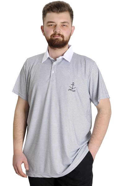 ModeXL تي شيرت رجالي مقاس كبير من Mode Xl بياقة بولو ورق مخطط 23340 أنثراملانج