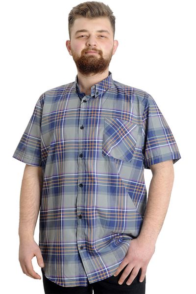 ModeXL Mode Xl Nagy méretű férfi ing kockás rövid ujjú 23301 világosbarna