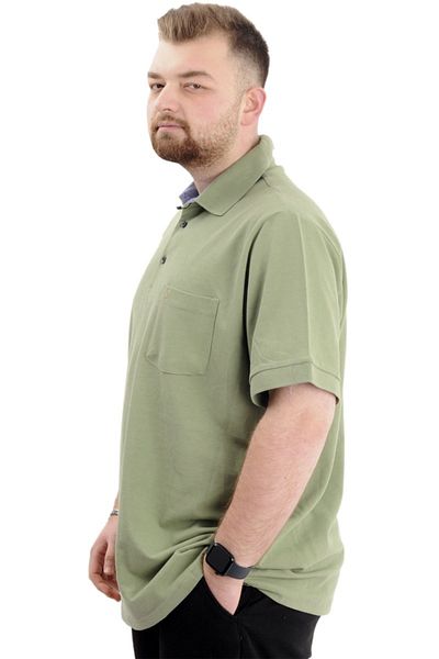 ModeXL Mode Xl Oversize Ανδρικό Tshirt Polo Neck Pocket Classic Pique 20552 Green