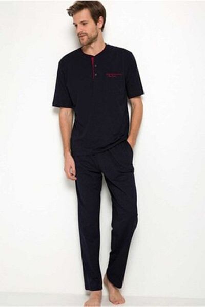 Pierre Cardin Ανδρικό Navy Blue Βαμβακερό Σετ Πιτζάμες 3 τεμαχίων με σορτς