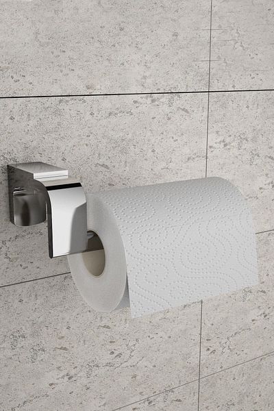 Tema 1 Long Towel Holder with Lid Paper Holder Without Lid Paper Holder Bathroom Set Gray Chrome