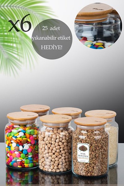Perotti Dario Midi 6 Pieces Glass Jar Set with Bamboo Lid and Label