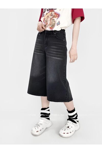 BALİNA Y2K Black Washed Baggy Fit Denim Shorts