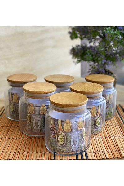 Karçiçeği Home 6-Piece Vacuum Glass Jar with Bamboo Lid - Spice Set 635ml