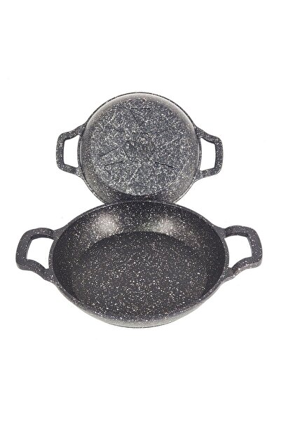 OMS 3729 - 2 Parça - Döküm, Bio Granit, ( 18 Ve 22 Cm ) Sahan Seti, Siyah Renk