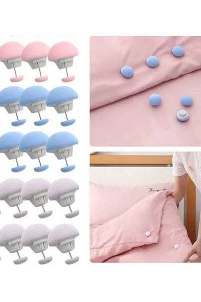 Karçiçeği Home 4 Pieces of Quilt Sheet Holder Mushroom Button