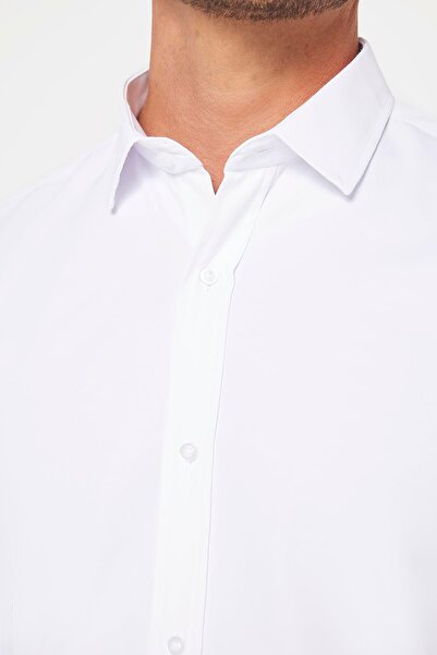 Tudors Modern Slim Fit Uzun Kollu Düz Erkek Beyaz Gömlek