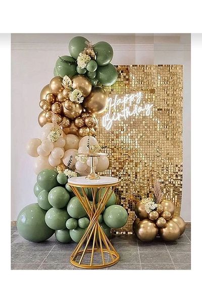 BalonEvi Mold Green Chrome Gold Sea Sand Balloon Chain Set