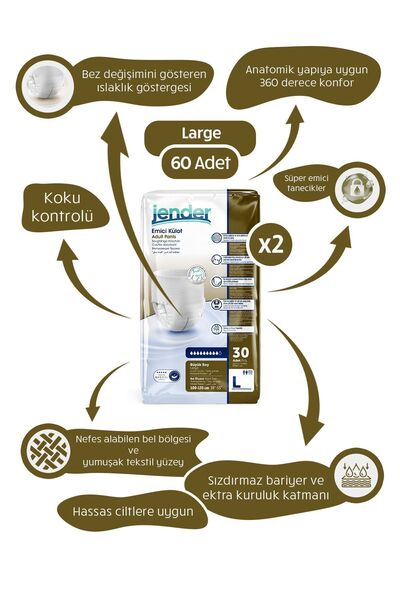 JENDER Emici Külot large 60 Adet 2 Paket 30 Luk