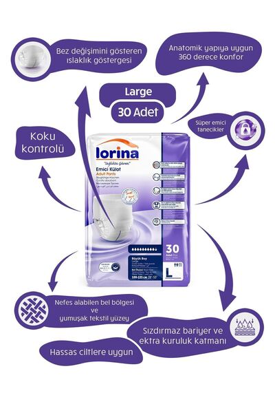LORİNA Emici Külot Hasta Bezi Large 30'lu