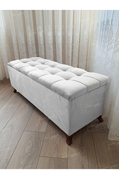 aldagelsin Çizgi Kapitoneli Sandıklı Puf  110 cm Ceviz Ayak