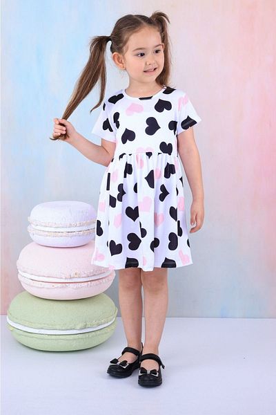 BUUFUU Short Sleeve Heart Printed Girl's Dress