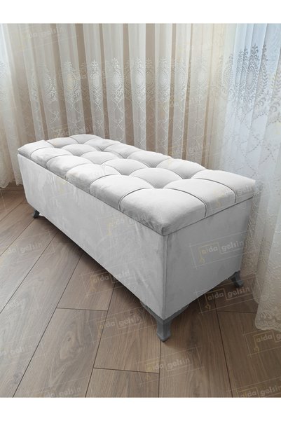 aldagelsin Çizgi Kapitoneli Sandıklı Puf  110 cm Gümüş Ayak