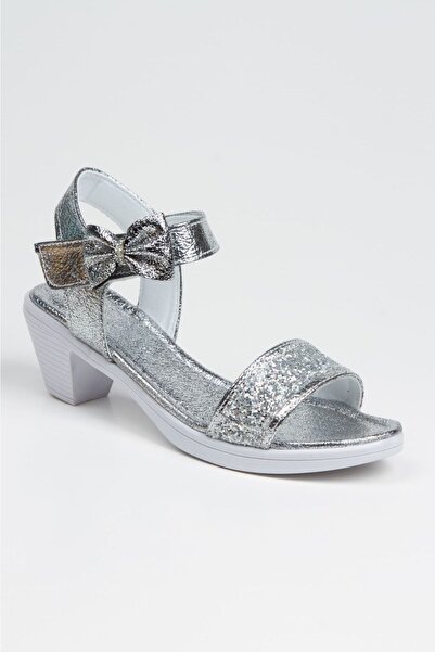 Sare Çocuk Giyim Girl's Gray Glitter Heeled Sandals