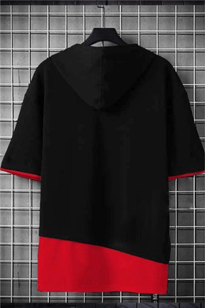 DE PLEIN Black Red Oversize Hooded Unisex Cotton T-shirt
