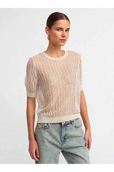 Action fashion DLVN BİSİKLET YAKA KISA KOL TRANSPARAN KAZAK