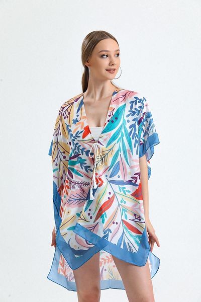 Saria Moda Blue Leaf Patterned Women's Pareo