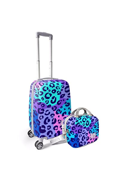 Coral High Desenli Kabin Boy Valiz ve Omuz Askılı PC Makyaj Çantası 2'li Set