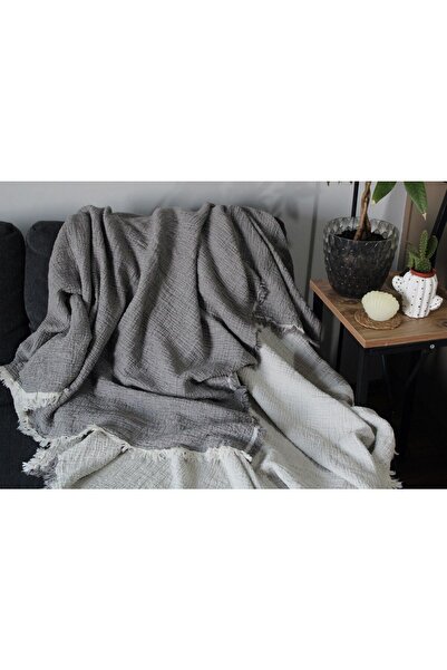 Brevis 4 Katlı 4 Kenarı Saçaklı Muslin Koltuk Örtüsü / Tv Battaniyesi / Battaniye 230 X 250