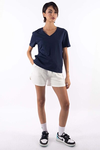 Coredra Tricou de bază bleumarin cu decolteu în V - Femei