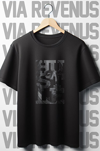 Vordevia Hustle Štampano Crna Oversize kroj T-shirt - okrugla kragna