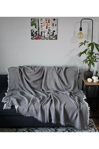 Brevis 4 Katlı 4 Kenarı Saçaklı Muslin Koltuk Örtüsü / Tv Battaniyesi / Battaniye 230 X 250