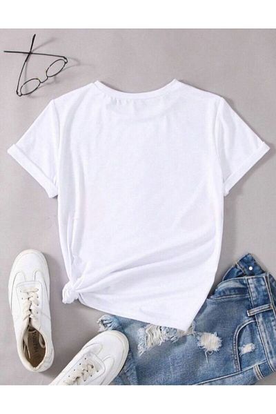 Boi Femei - Tricou de vară oversize cu croială relaxată cu imprimeu inimă - mânecă scurtă