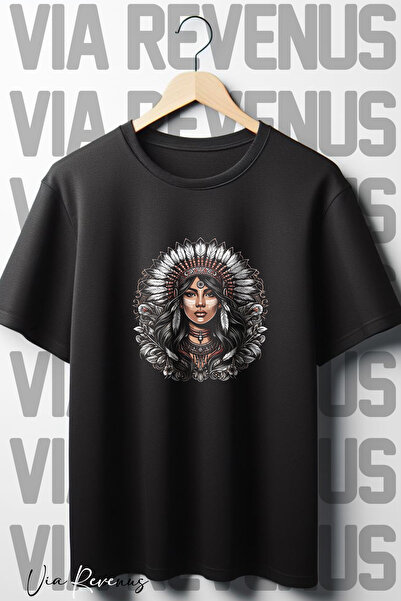 Vordevia Γυναικεία - Μαύρο μπλουζάκι Native American Oversize, Crew Neck