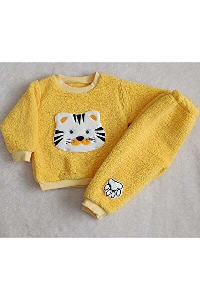 MİNİCEY BABY Unisex Baby Cat Patterned 2 Piece Winter Set