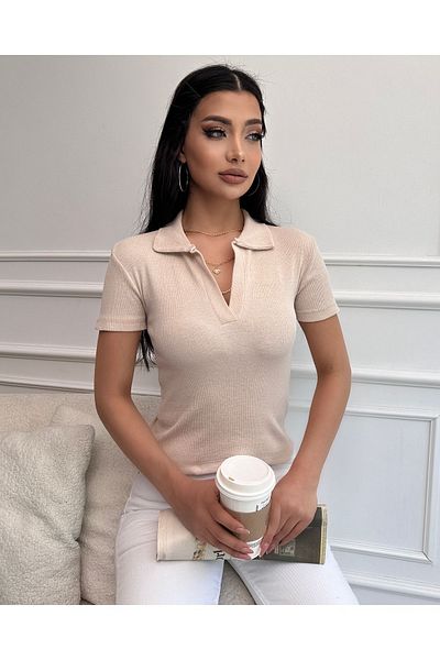 Chicup Γυναικεία πλεκτή μπλούζα με κρεμ γιακά πόλο
