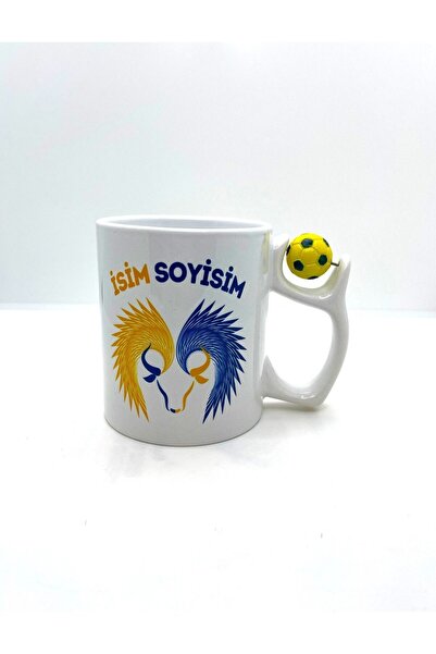 Yellow Navy Blue Football Ball Handle Personalized Mug Mug Taurus Themed Personalized Mug