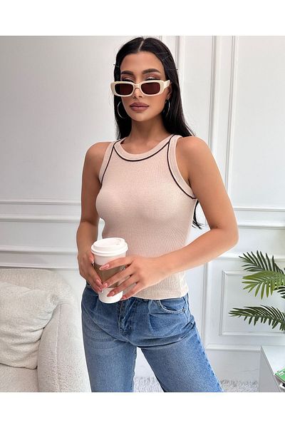 Chicup Γυναικεία πλεκτή μπλούζα Cream Halter Neck Twill - Μεσαία Παϊδάκια