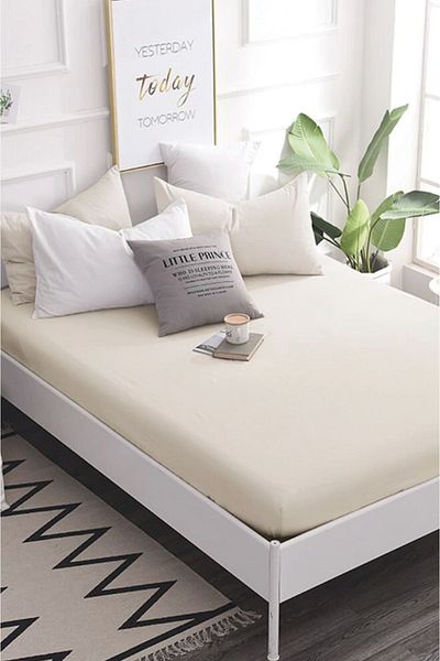 BESTİNA GOLD Set cearșafuri elastic de culoare uni bumbac-față de pernă Single-dublu personalitate-Battal