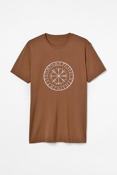 Boi Vikings Kompass Printed - Ασπρόμαυρο μπλουζάκι Oversize, κοντομάνικο μασίφ χτενισμένο βαμβακερό