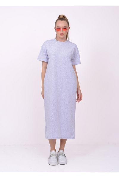 SevdeUgur Women's Gray Casual Short Sleeve Summer Combed Cotton Dress / Sevde Ugur