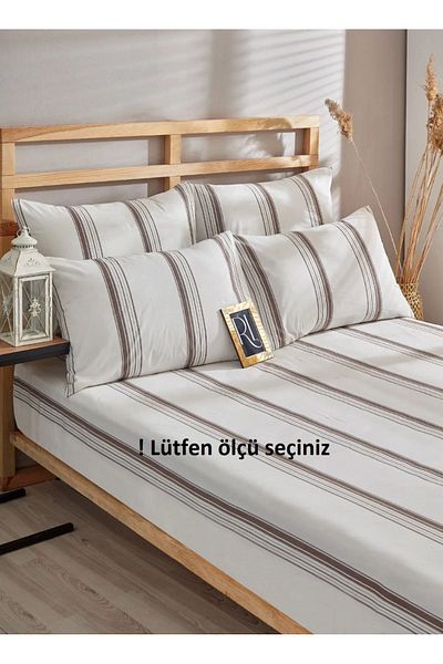 BESTİNA GOLD Elastic Sheet Set Striped Color Cotton dogal natural-pillowcase Single-double-person-battal