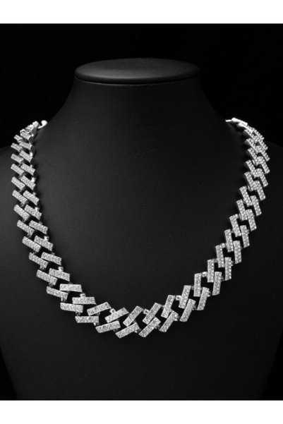 Çeko Chain 15mm Prong Cuban Chaın Taşlı Çelik Kolye