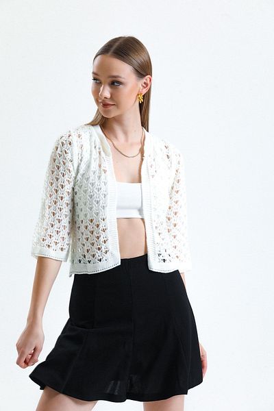 jöns since 1997 Women's Openwork Open Front Short Bolero Knitwear Cardigan
