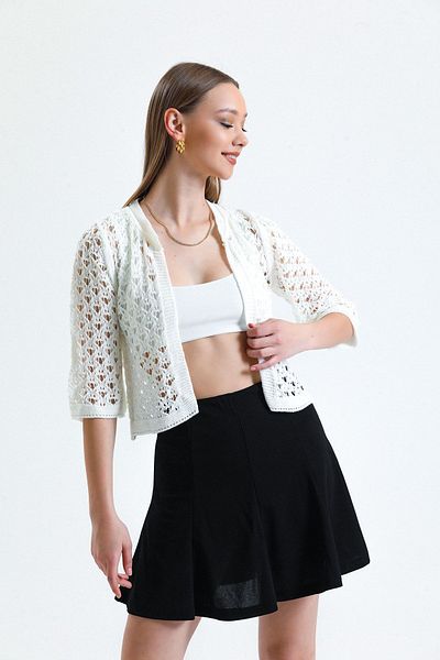 jöns since 1997 Women's Openwork Open Front Short Bolero Knitwear Cardigan